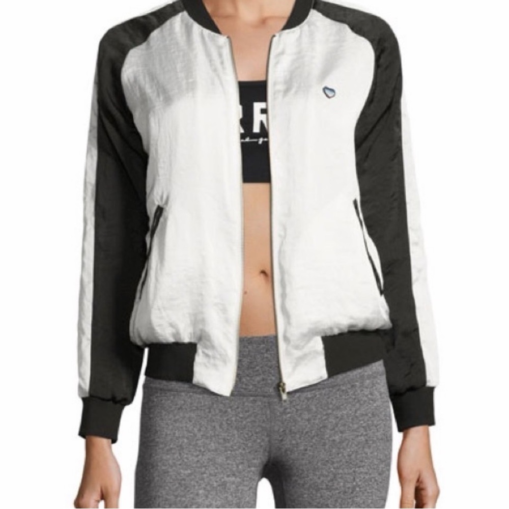 Spiritual Gangster women's black and white satin bomber jacket women’s medium